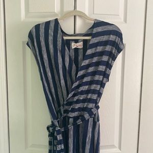 Navy blue and grey striped jumpsuit